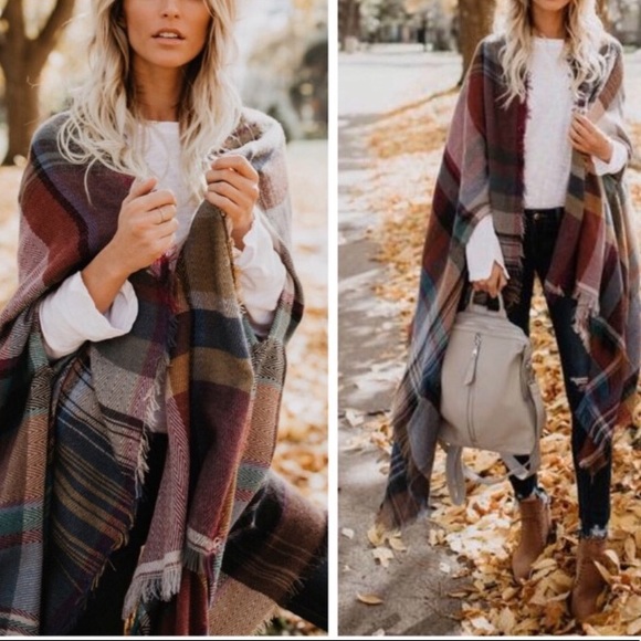 🍁Last one! Colorful plaid poncho 🍂 - Picture 3 of 5